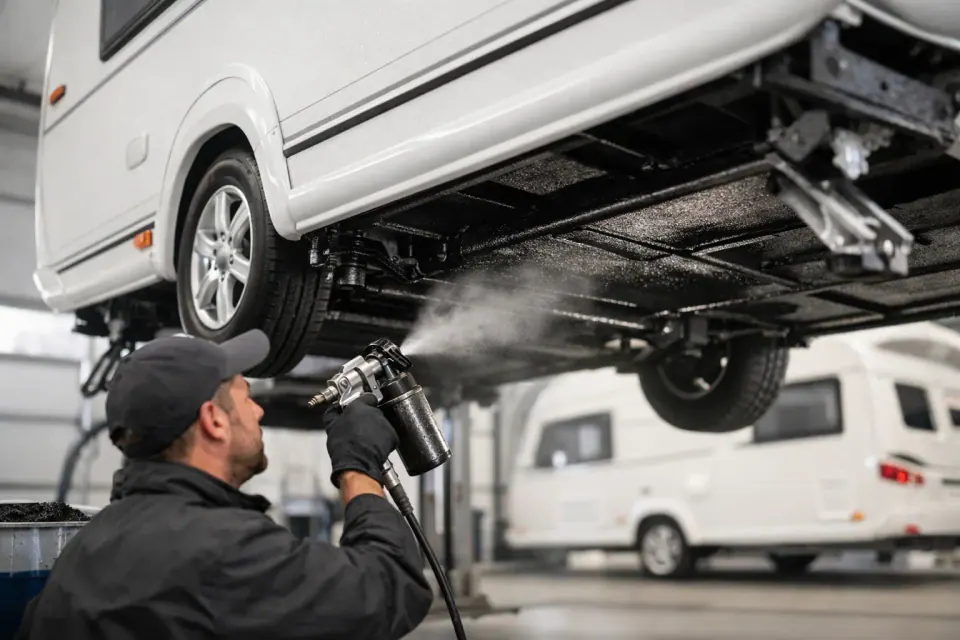 Unterbodenschutz für Wohnwagen richtig wählen – Symbolbild (KI-generiert)